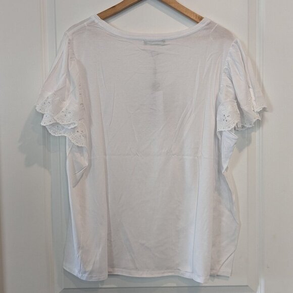T Tahari Top Size 2X White Crochet Scalloped Lace Short Flutter Sleeves NWT Airy - Picture 3 of 13